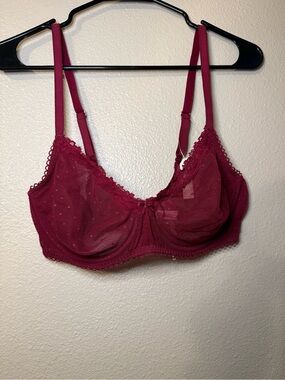 Sheer Lace Underwire Bra - Wine